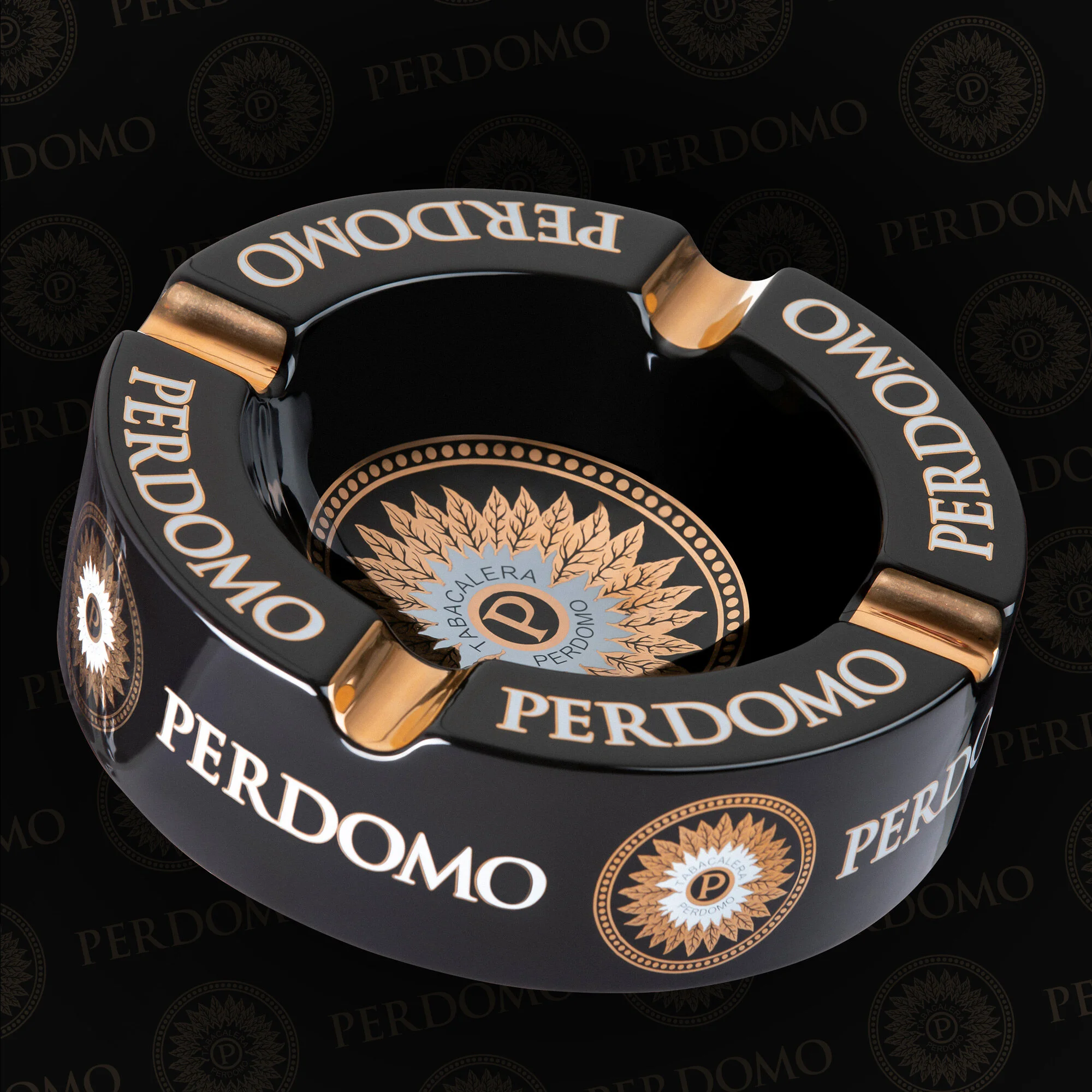 Black/Gold Foil Ceramic Ashtray — PERDOMO CIGARS